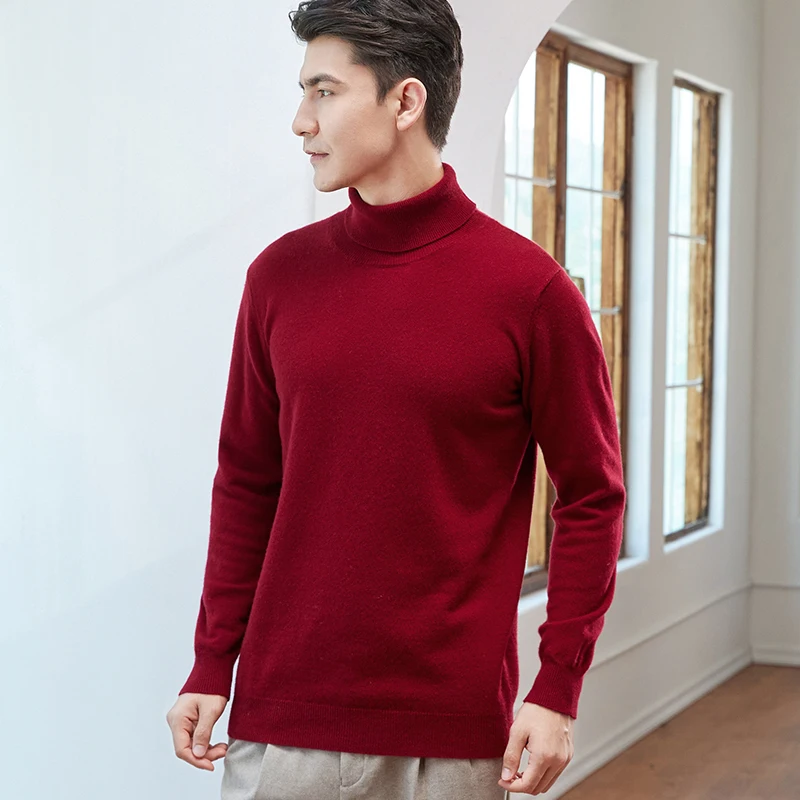 Men's Turtleneck Sweater Autumn and Winter Men's Rollneck Warm 100% Merino pure wool Knitted Sweater Keep Warm Men Jumper Top 4