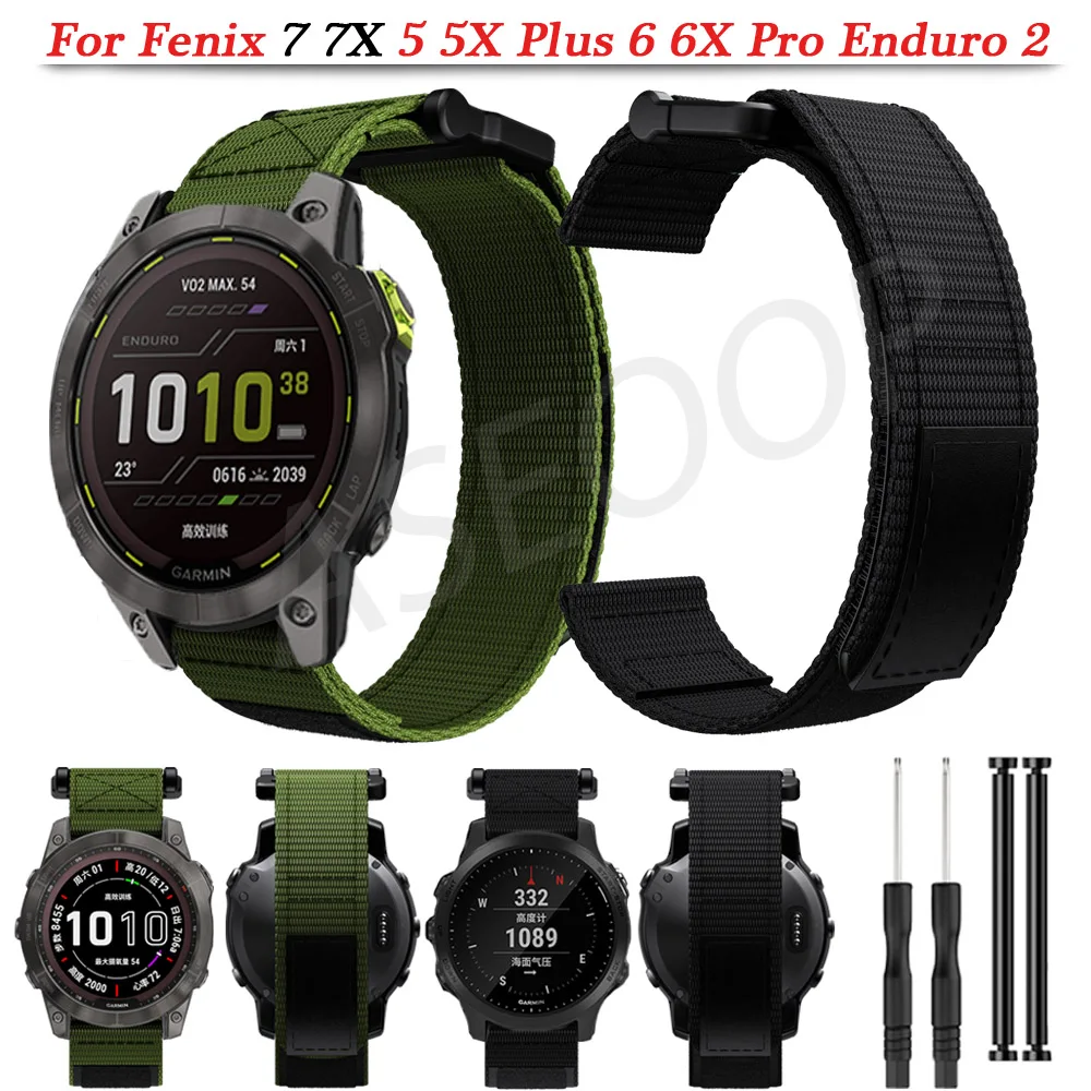 26 22mm Hook & Loop Nylon Straps For Garmin Enduro 2 Watch Band Fenix 7