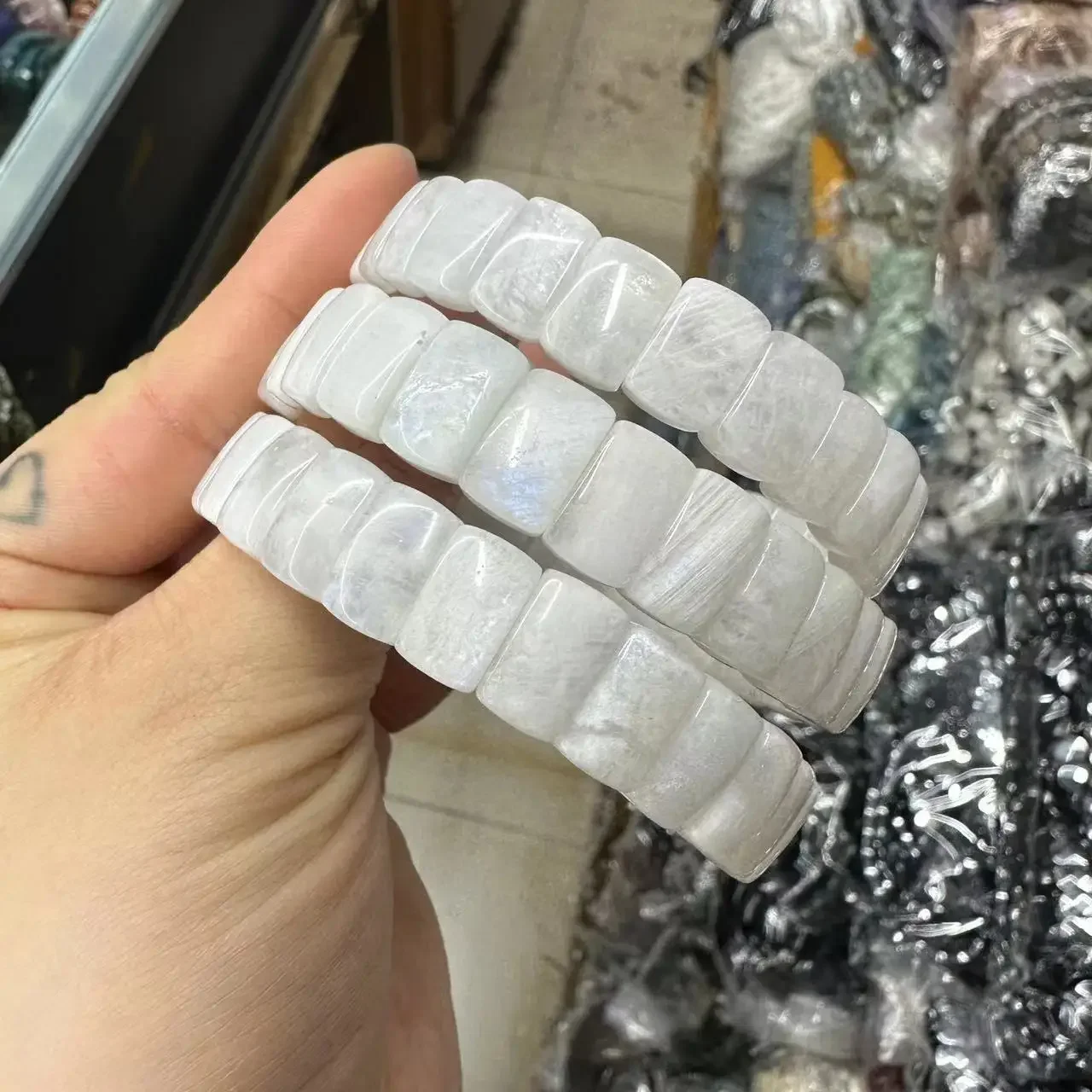 천연 월장석 보석 팔찌, 보석 팔찌, 여성용 선물 도매, 7 × 12mm