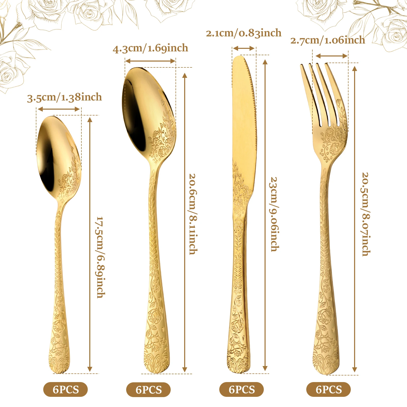 20/24Pcs Floral Dinnerware Set Stainless Steel Utensil Set Knife Fork Spoon Kit Tableware Set for Restaurant Home Kitchen Gadget