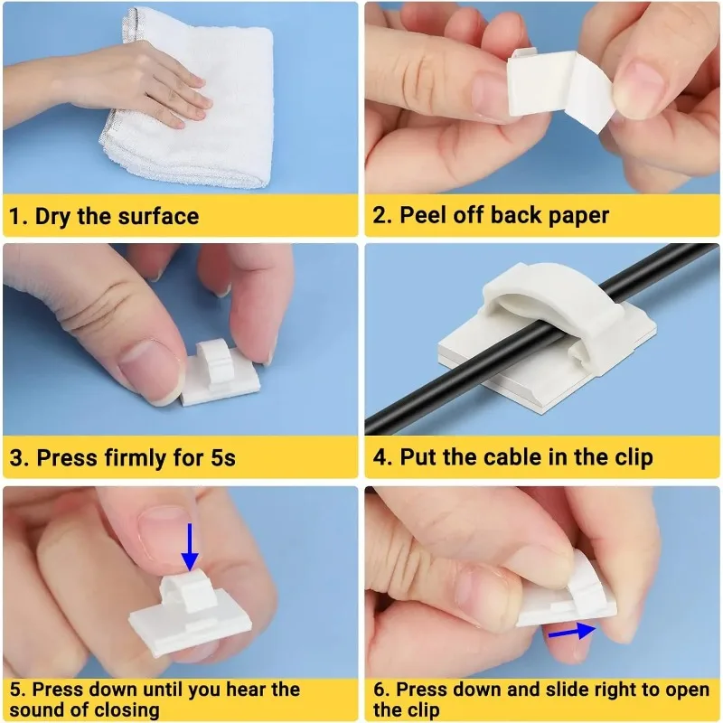 30-Pack Self-Adhesive Cable Clips - Multi-Size Cord Organizer for Desktop Wire Management, USB/Charging Data Line Holder (Black)