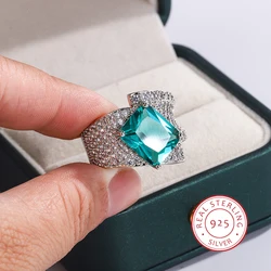 Elegant Green Paraiba Zircon Sterling Silver Ring - Women's Fashion Jewelry - Resizable