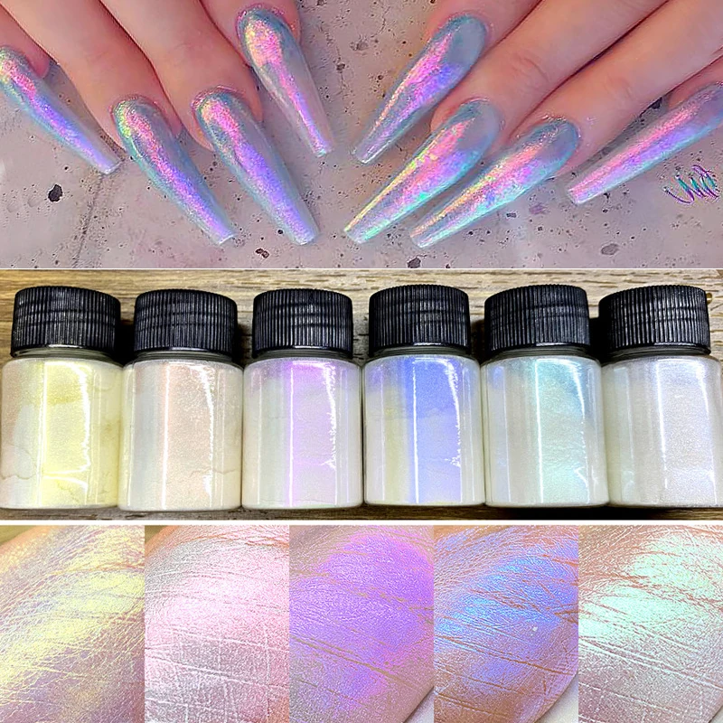 Mermaid Glitter Chrome Powder Bottled Holographic Aurora Pigment Powder DIY Pearl White Rubbing Manicure Dust 1Jar nail powder,nail glitter,nail pigment,nail decoration,nail decorations,reflective powder