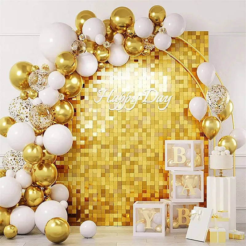 

2pcs Golden Sequin Backdrop Panels for Wedding Party Baby Shower Background Wall Decor Shimmer Laser Backdrops Curtain 30x30cm