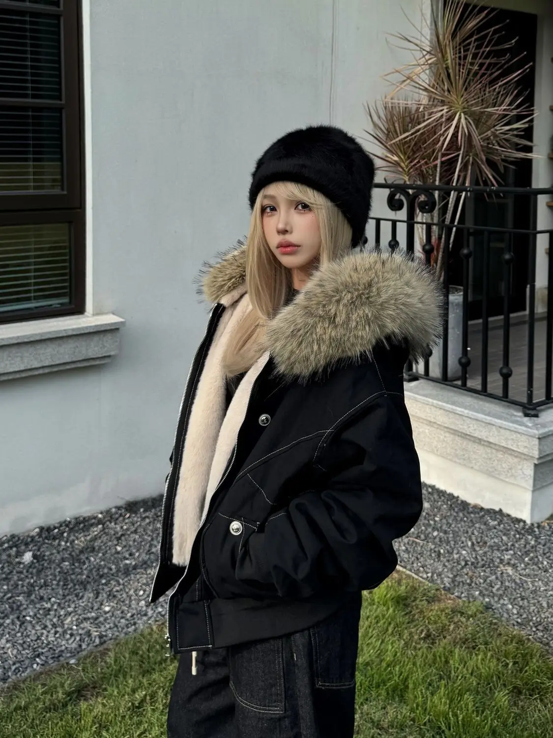 Aesthetic Black or grey Elegant Jacket Woman Winter 4