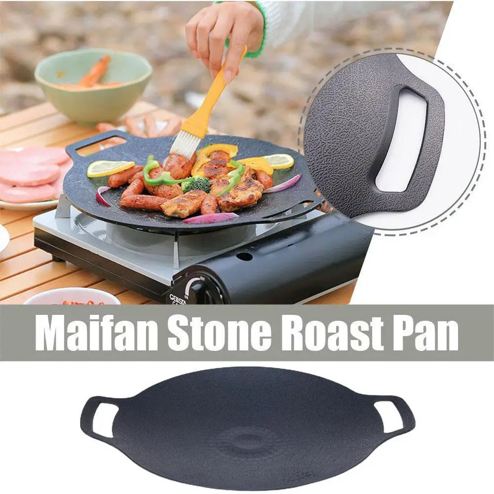 

34cm Grill Pan Korean Round Non-Stick Barbecue Plate BBQ Travel Barbecue Pan Accessories Frying Outdoor Camping W0J6