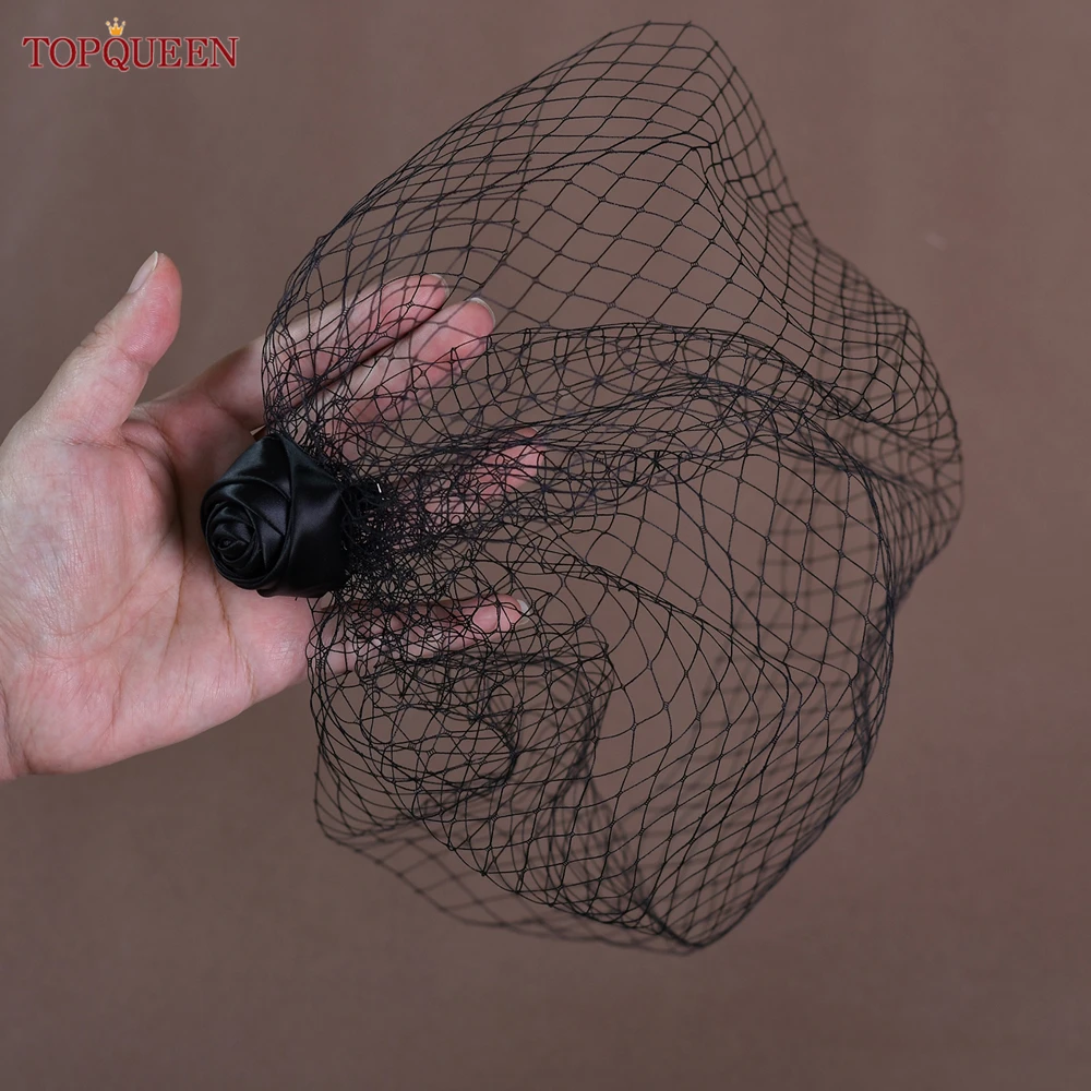 Bridal Veil TOPQUEEN VA02B Handmade Birdcage Veil Blusher Veil White Ribbon Flower Headband for Bridal Hair Accessories Face