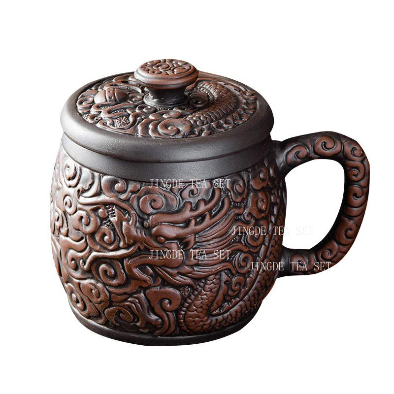 600ml Zhu Ni Large Capacity Tea Cup Household Chinese Purple Clay Tea Cup with Lid Office Water Cup Mug Drinking Utensils