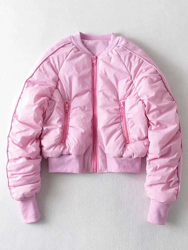 

Women New Fashion Pocket decoration Cropped Warm cotton flying Jacket Coat Vintage Long Sleeve Zipper Female Outerwear Chic Tops