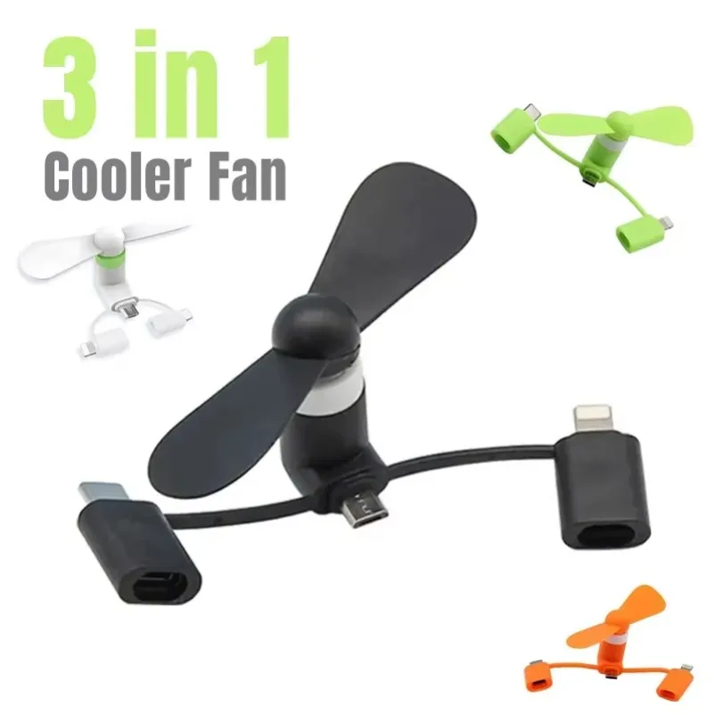 3 IN 1 Mini Fan USB Mobile Phone Cooler For iPhone Samsung Xiaomi Micro/Type-C/IOS Universal