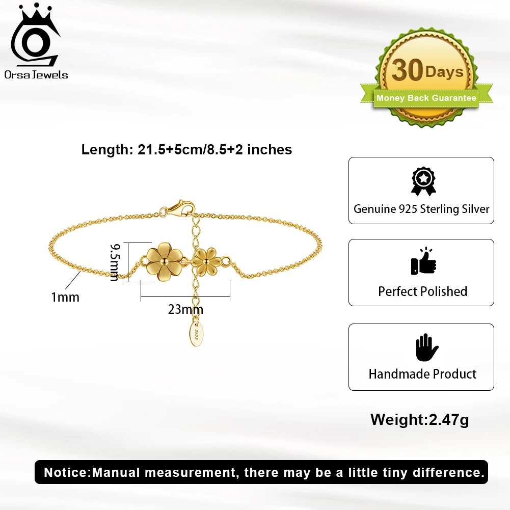 ORSA JEWELS Fashion 925 Sterling Silver Flower Chain Anklets for Women Foot Chain Summer Barefoot Sandals Ankle Jewelry SA67