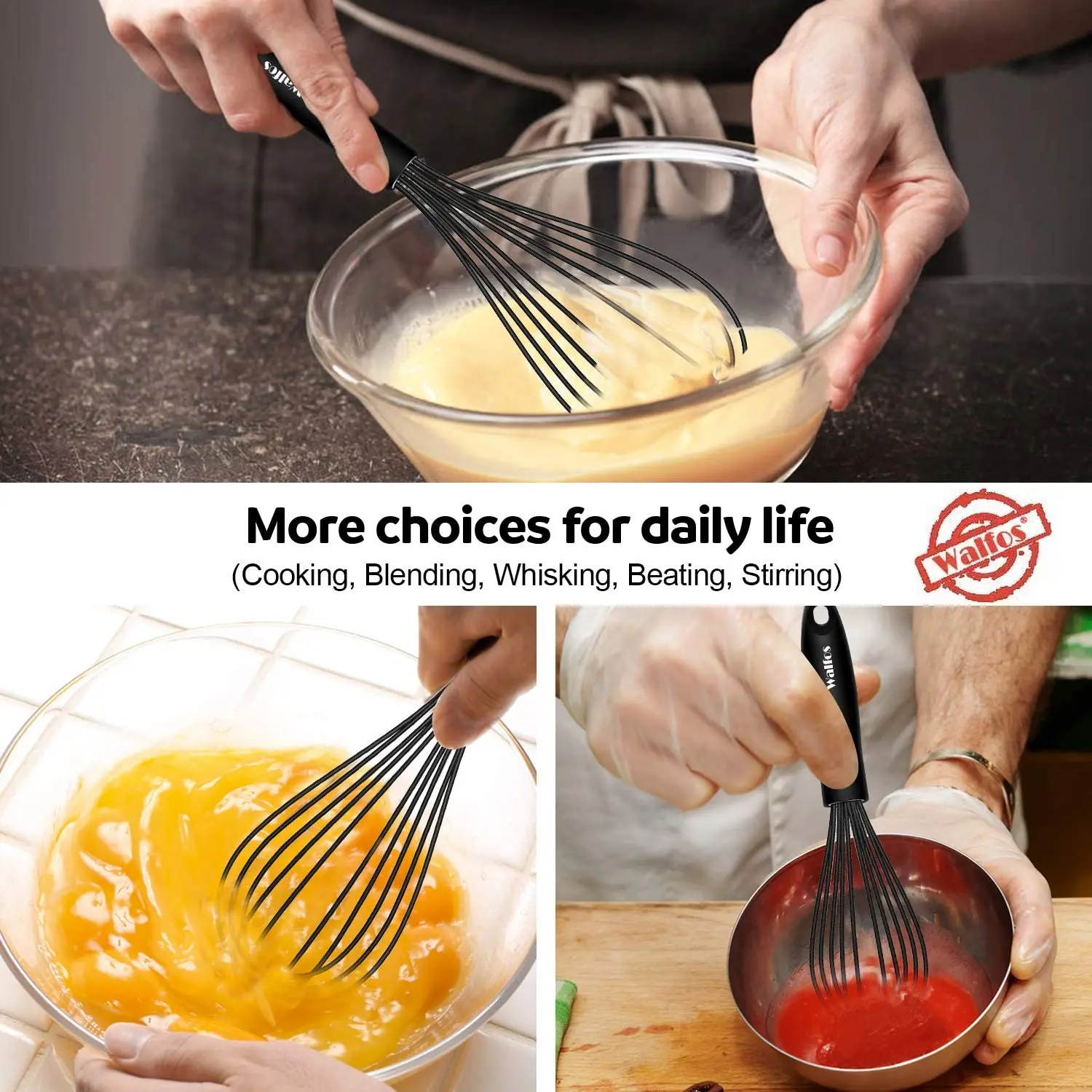 Rotary Whisk WALFOS 1pcs/3set Multifunctional Rotating Manual Whisk Mixer Mini Plastic Kitchen Whisk Baking Tool Silicone