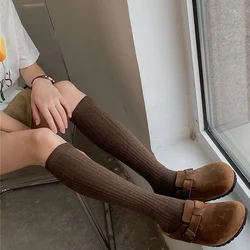 Ladies Girls Fashion Solid Knee Socks Women Knitting Cotton Long Socks Autumn Winter Warm Thigh High White Black Stockings