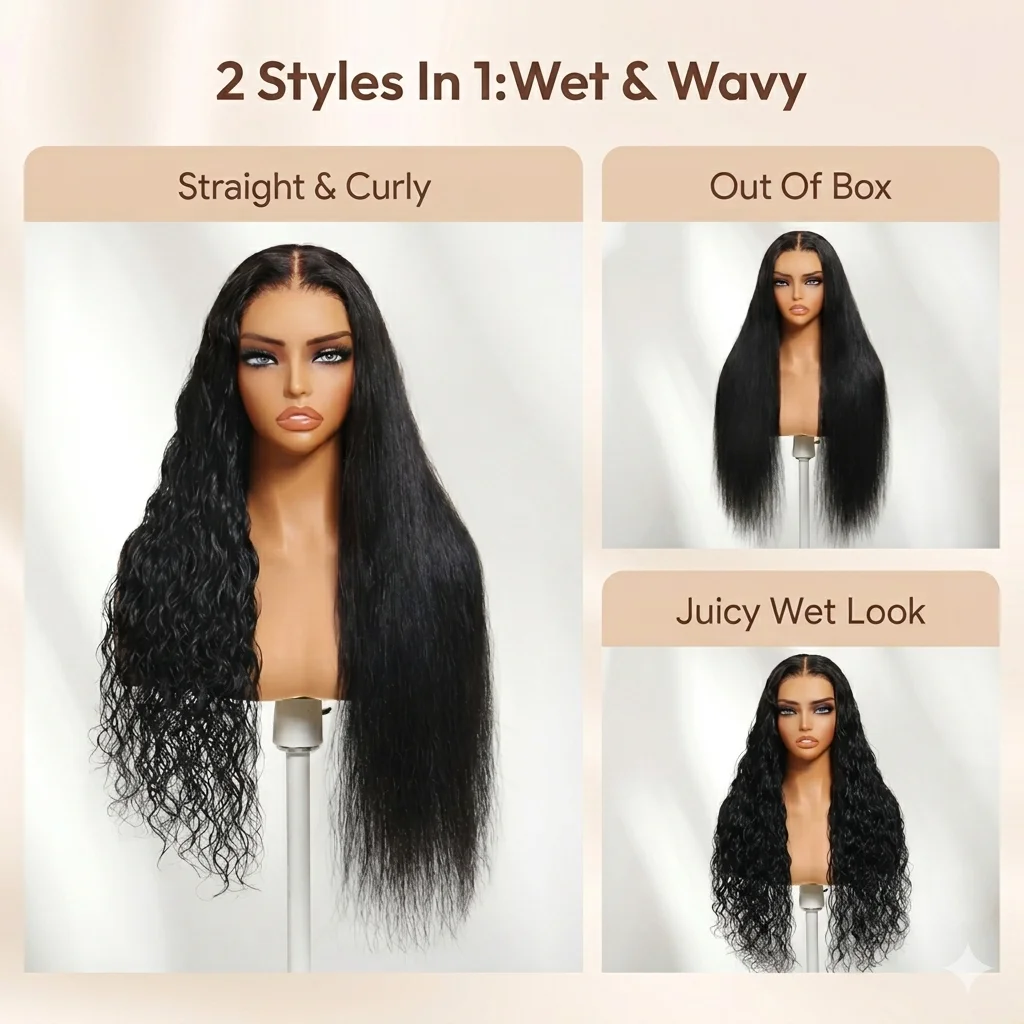 2-In-1 Straight To Water Wave Glueless 100% Human Hair Wig Dream Curl 13x4 Full HD Lace Frontal Glueless Wigs With Drawstring 3