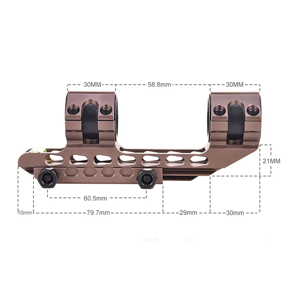 Tan One Piece Picatinny Scope Mounts 25.4mm/30mm Double Rings Hunting Scope Adapter Fits 20mm Weaver Picatinny With Bubble Level rifle scope mount rifle scope mount ring scope mount adapter picatinny rail accessories rail adapter scope bubble level
