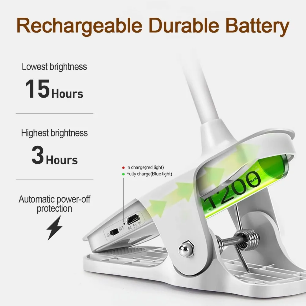 3 Level Brightness Clip on Desk Lamp Portable LED Reading Night Light Rechargeable Desk Light Dimmable Study Book Lamp led light desk lamp night light led desk lamp mini night light mini led light