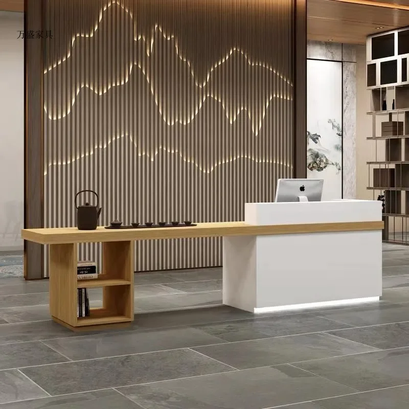 Wood Modern Reception Desk Cashier Restaurants Hotel Massage Shop Front Desk Beauty Salon Office For Sale
