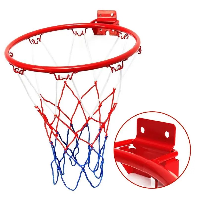 32cm Wall Mounted Basketball Hoop Netting Metal Rim Hanging Basket Basket-ball Wall Rim W/ Screws Indoor Outdoor Sport