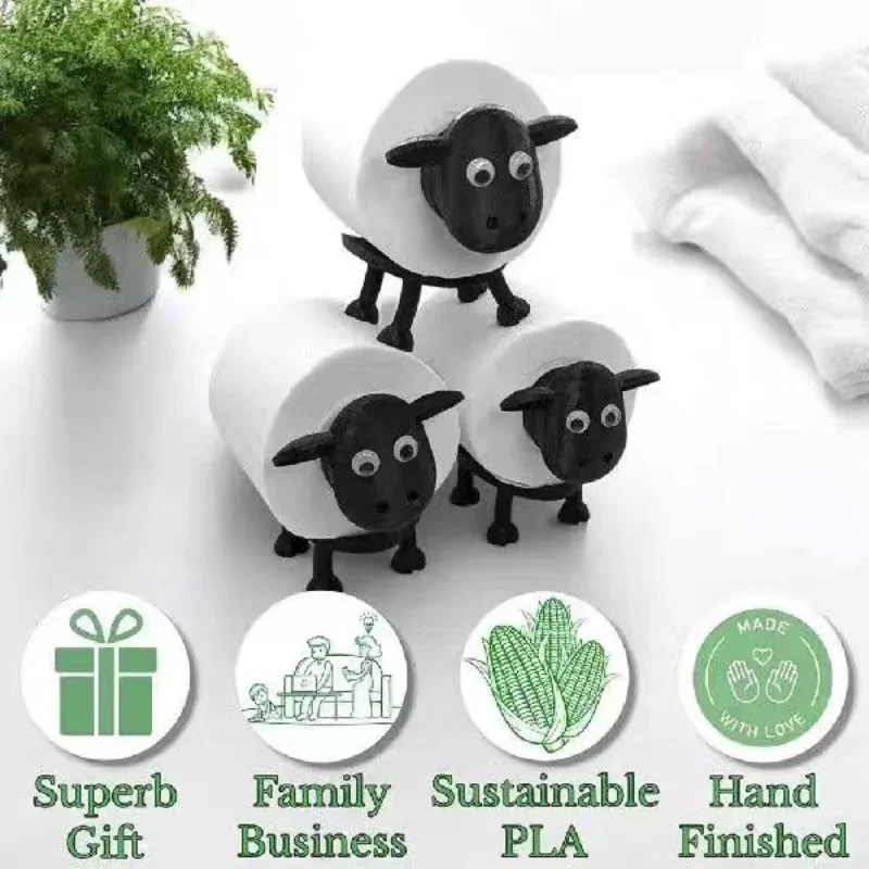 1/3/5PCS Sheep Toilet Roll Holder Funny Toilet Paper Holder Free Standing Bathroom Set Black Sheep Roll Rack Cute Bathroom Decor