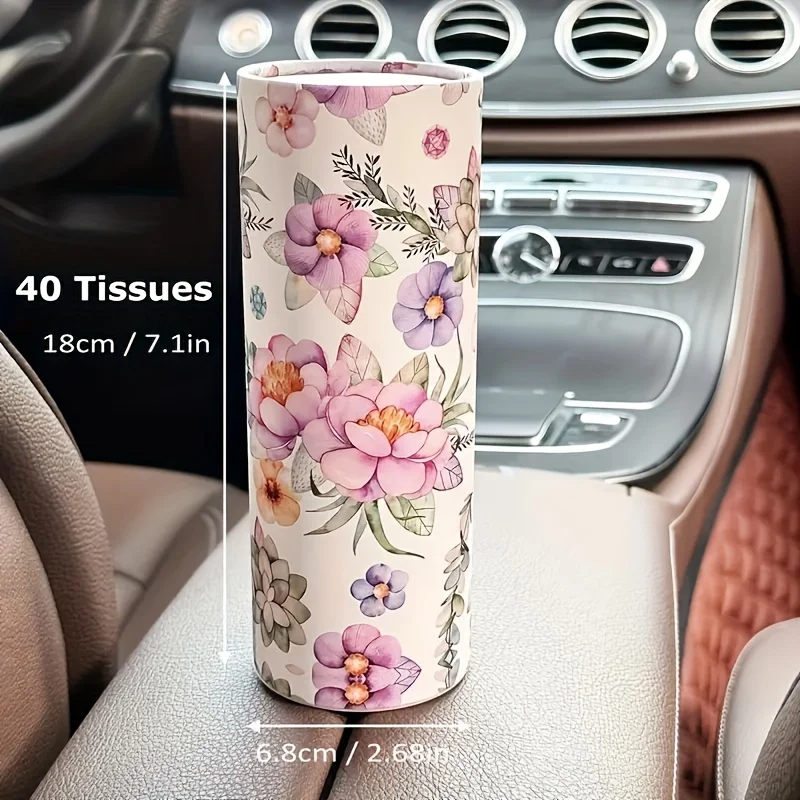 2 Rolls Flower Pattern Car Cylinder Tissue, Napkin Tissue Tube, Travel Tissue Tube Suitable for Car Cup Holders and Homes