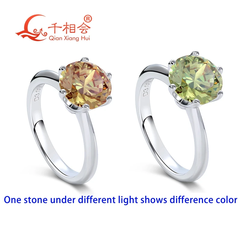 2ct 8mm Turkey Diaspore Gibbsite Zultanite green yellow change color round cubic zirconia loose stone cz stone S925 silver ring