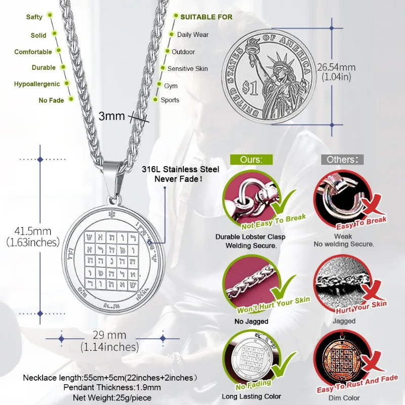Collar de Amuleto de Sabiduría de Salomón y Pentáculo de Saturno S3ca459f885b344dca909995604c1bc935
