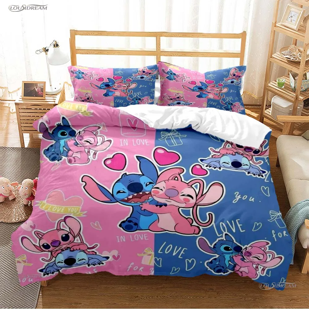 Disney Stitch Cartoon Cut All Season Duvet Cover Comforter Bedding Set Soft Quilt Cover and Pillowcases Single/Double/Queen/King