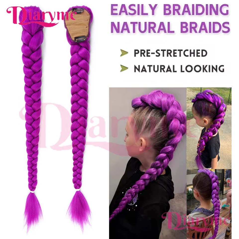Synthetic Purple Long Braid Ponytail Wig BB Clip Style Braided Hair Wig Clip on the Hair Suitable for Girls' Role-playing Wear