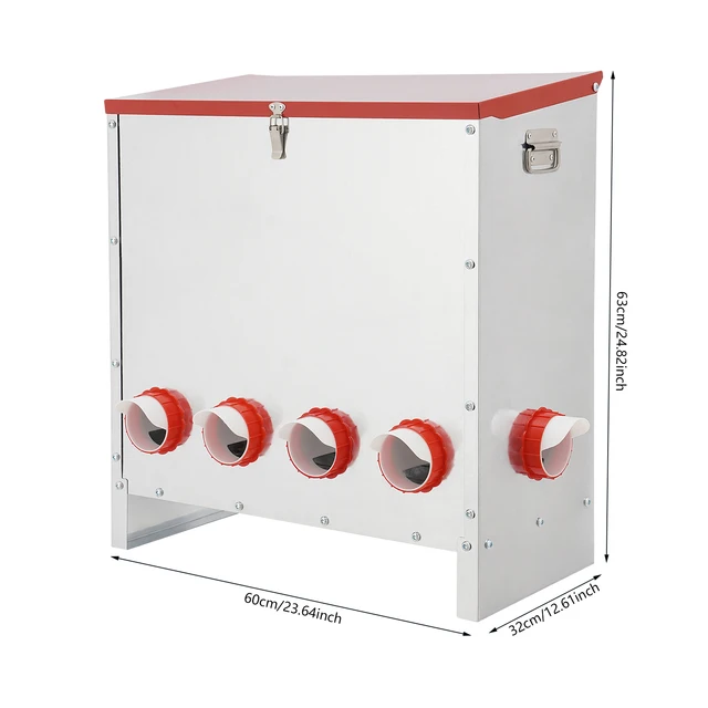 16584-f72ff7.jpg Large Capacity Chicken Feeder 10 Ports, Floor-standing Galvanized Metal Poultry Feeder for Turkey Duck Goose 66lbs