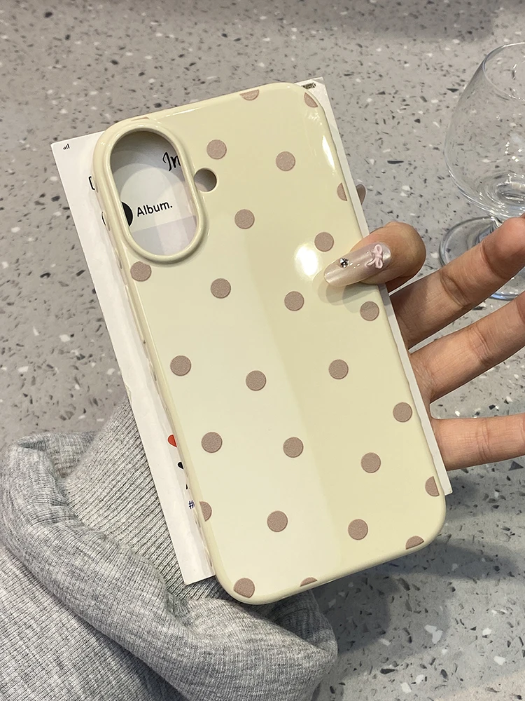Chic Purple and Beige Polka Dots Glossy Protective Phone Case