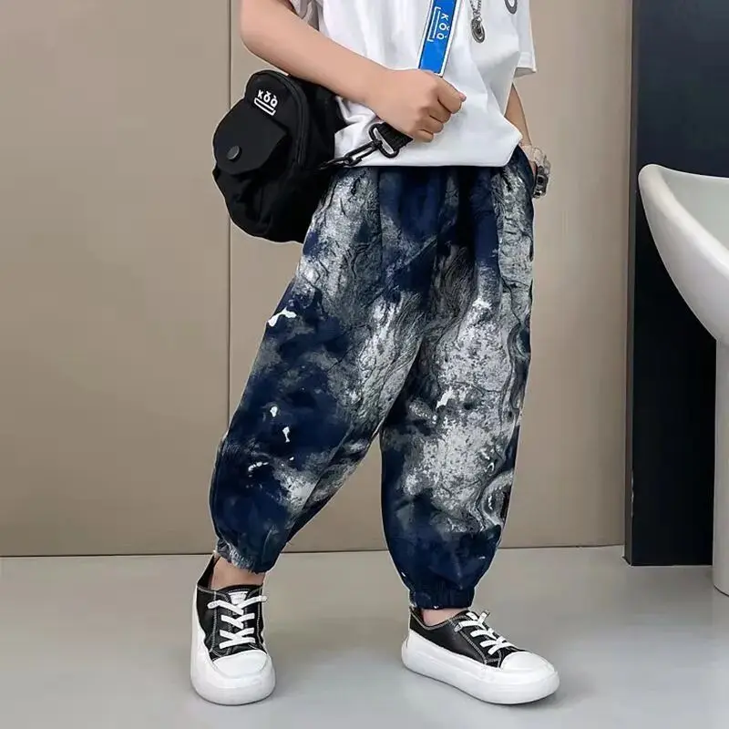 

Summer Boys Pants New Teenage Boys Anti-mosquito Pants Children's Ice Silk Thin Cotton Linen Casual Trousers