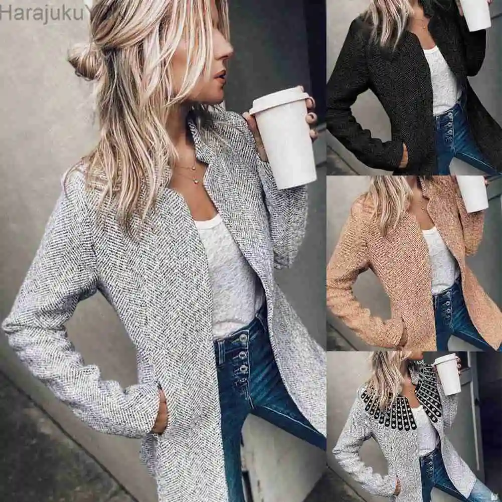 

Solid Lady Coat Stand Collar Woman Long Sleeves Casual Winter Jacket Coats for Commute Streetwear