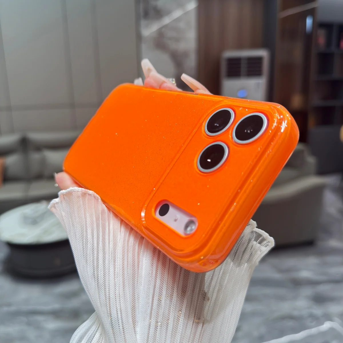 Bling Glitter Fluorescent Orange Phone Case - Soft Silicone Shockproof Cover