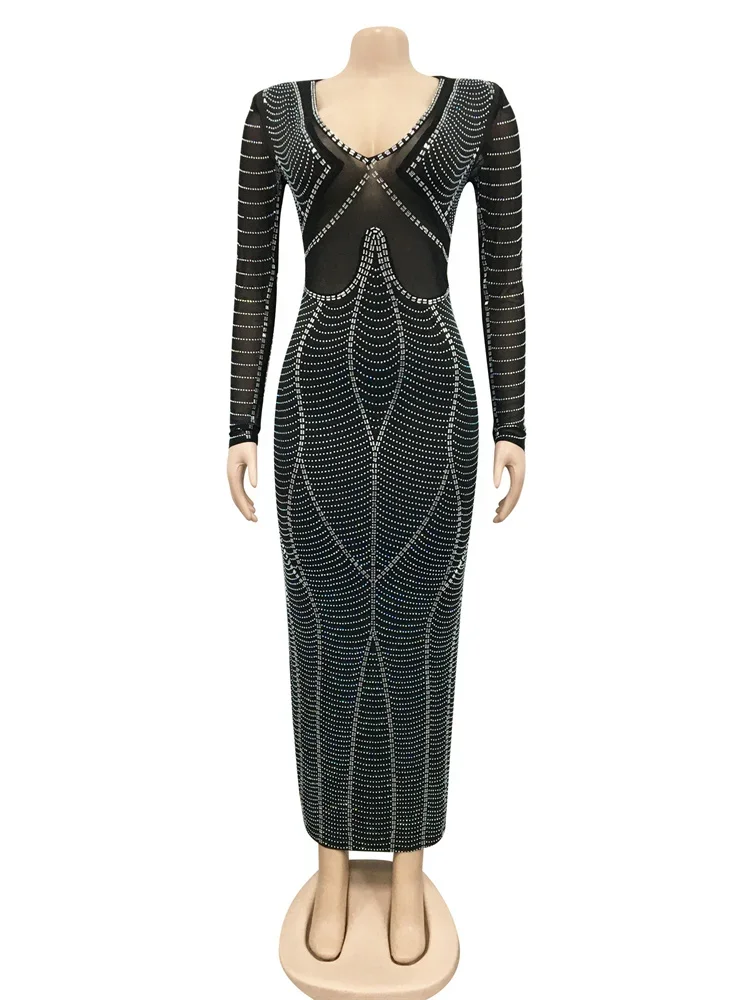 Wmstar Party Dresses for Women Christmas Sequins Sexy Luxury Long Sleeve Elegant Wrap Hip Maxi Dress Wholesale Dropshipping 2023