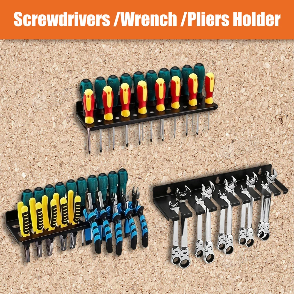 Screwdriver Organizer Tool Holder Pliers Holder Hammer Rack Wrench Organizer Wall Mount Display Rack Rail Hardware Tool Storage-tool storage rack