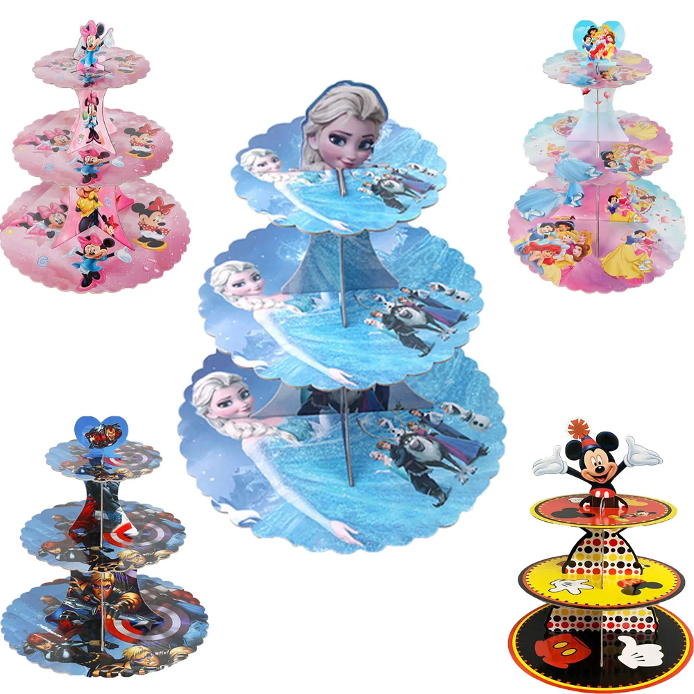 New-3Tier Frozen Elsa Disney Princess Paper Cake Holder Round Mickey Cake Rack Forniture Per Decorazioni Per Feste Di Compleanno Cupcake Stand Hold
