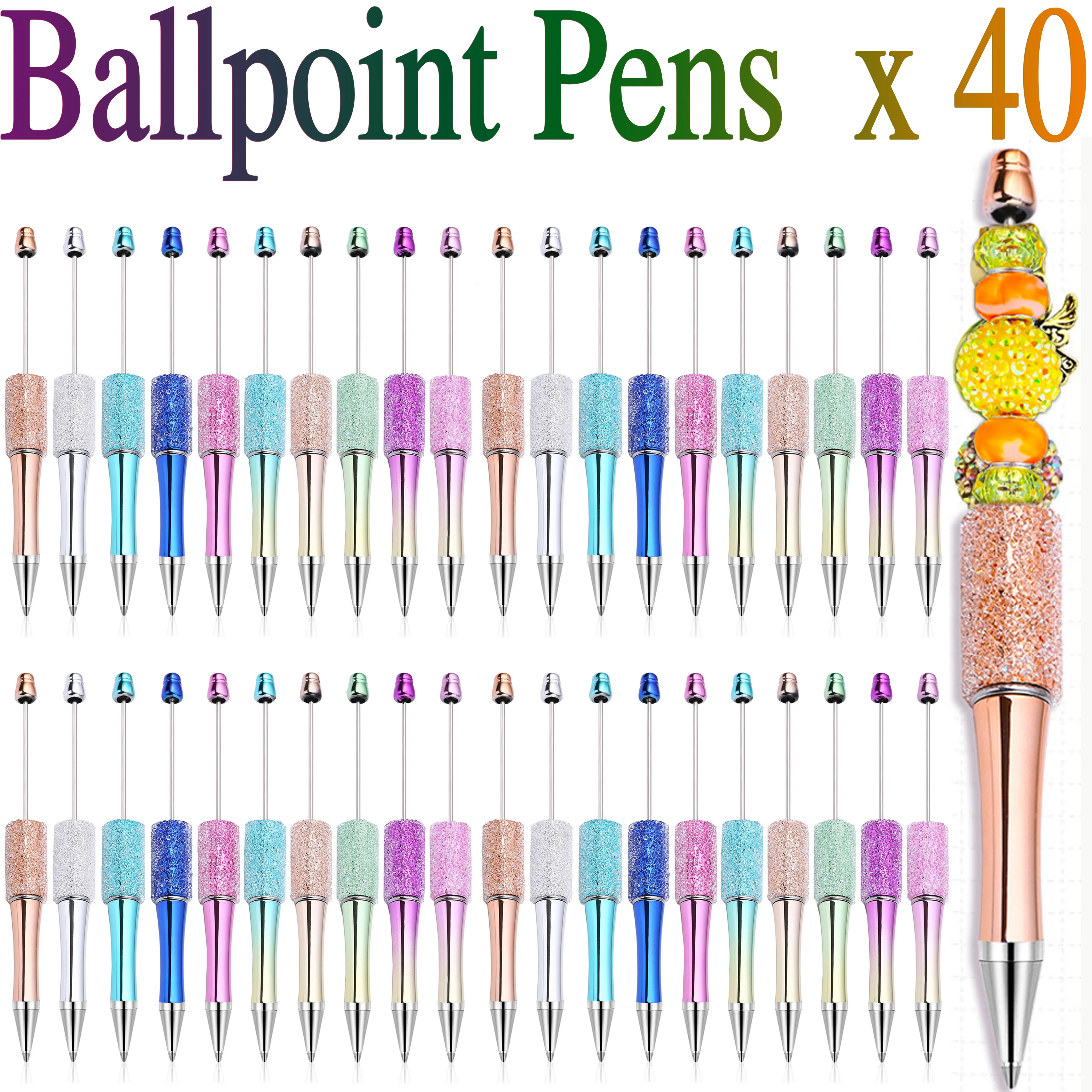 40Pcs Sugar Star Beaded Pen Creative DIY Beadable Ballpoint Pens Handmade Sticker Set Diamond Beaded Ballpoint Pens