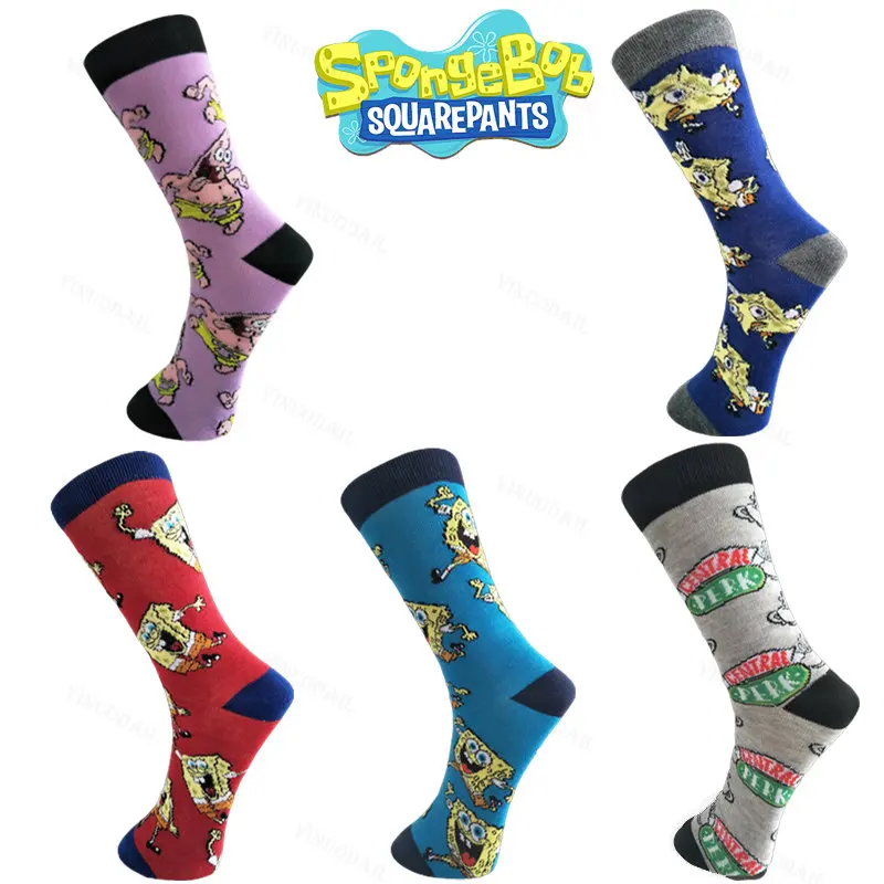 Spongebob Anime Socks Calzini Divertenti Da Uomo Personalizzati Cartoon Women Harajuku Pattern Socks Street Skateboard Cotton Socks Gifts