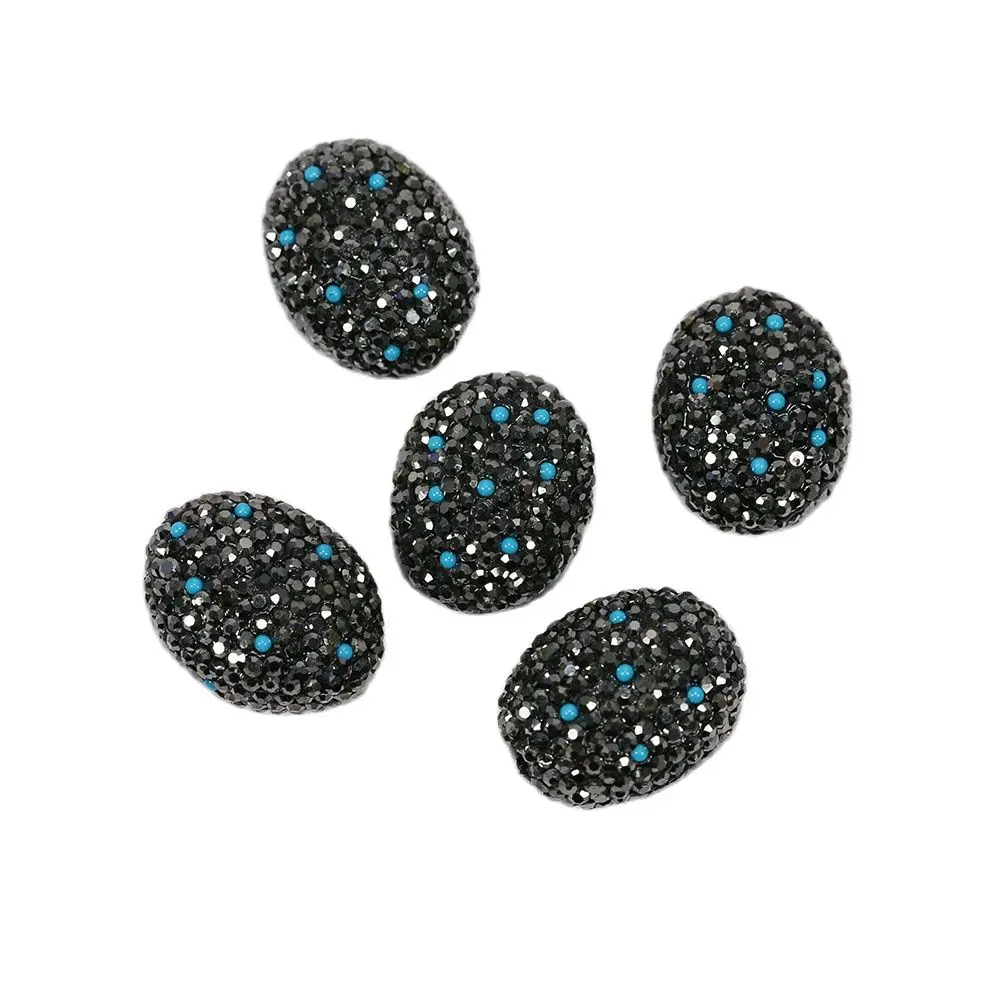 

APDGG Wholesale 5 Pcs Oval Shape CZ Pave Black Rhinestone PaveTurquoise Beads For Pearl Necklace DIY Jewelry Findings