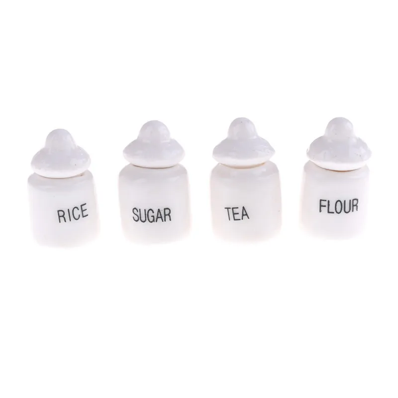 4pcs 1:12 Doll House Miniature Cute White Ceramic Storage Jars Kitchen Accessories Classic Pretend Play Furniture Children Toys