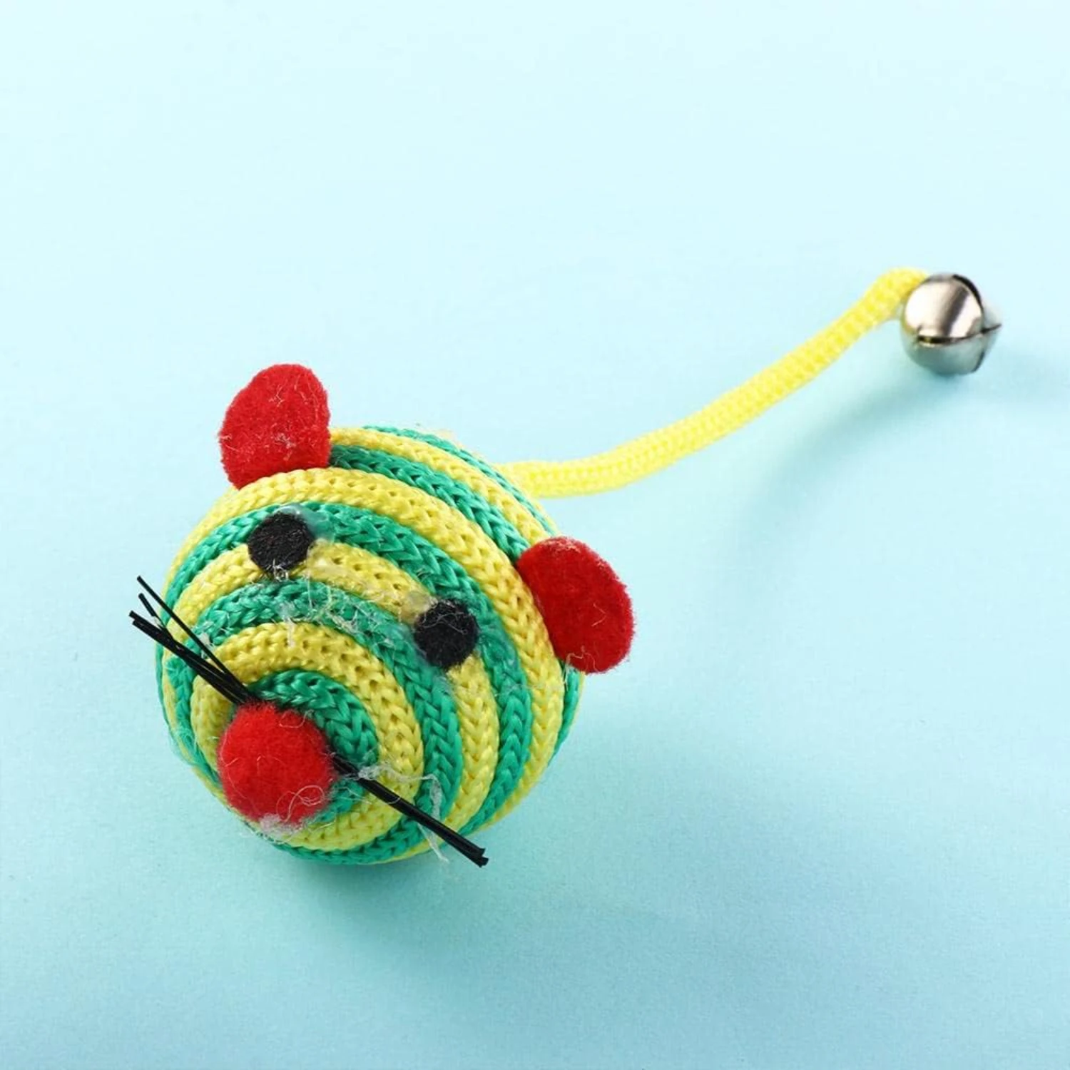 Pet Cat Toys Lovely Stripe Nylon Rope Round Ball Mouse Long Tail Cat Bite Play Toy with Interactive Chew Toy(Random color)