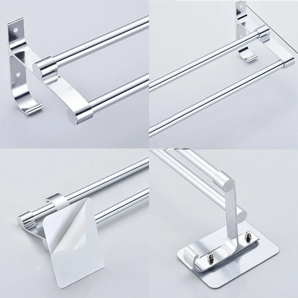 Towel Hanger Bars 40-60CM 2 Pole Punch-Free Shower Clothes Hanging Wall Rack Silver Aluminum Holder Hook Bathroom Accessories towel holder towel rack bathroom facilities