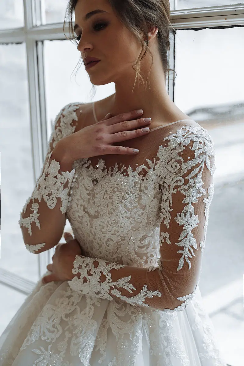 vestidos de novia  Customize To Measures Wedding Dress Long Sleeves Lace Appliques Princess For Women Customize To Measurs 2024 4