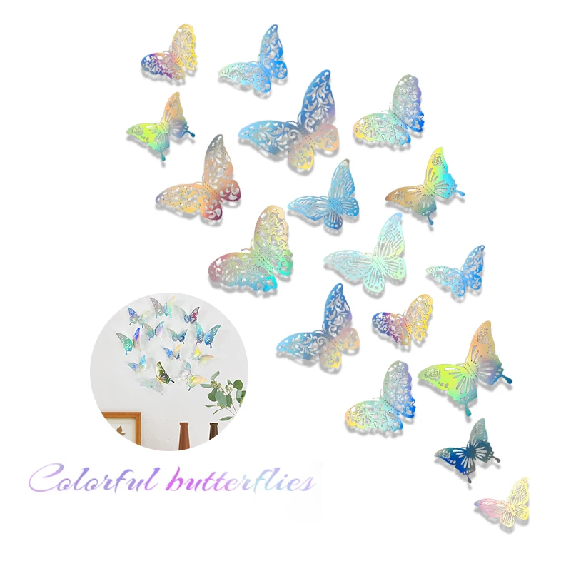 24p Laser 3D Butterfly Wall Sticker Flash Art Wall Sticker DIY Kids Room Living Room Cabinet Home Decoration Wedding Accessories