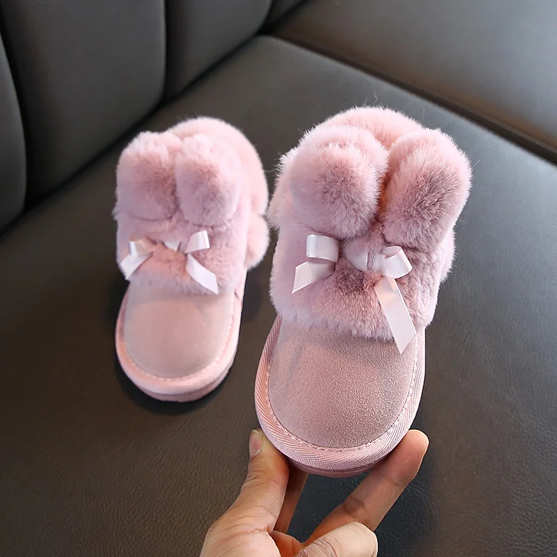 Children Snow Boots girls Kids Cute Ankle Boots with fur ball Keep WarmThicken Princess shoes with Bow Non-slip Cotton SYY080 2022 almudena little girls autumn winter children slippers cotton padded shoes keep warm non slip cute rabbit plush cotton kids