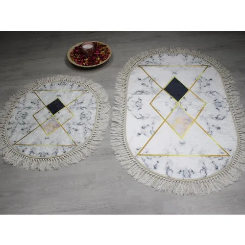 

Dowry Wonderland Oval Fringed 2'li Bath Mat Pad Square Cream