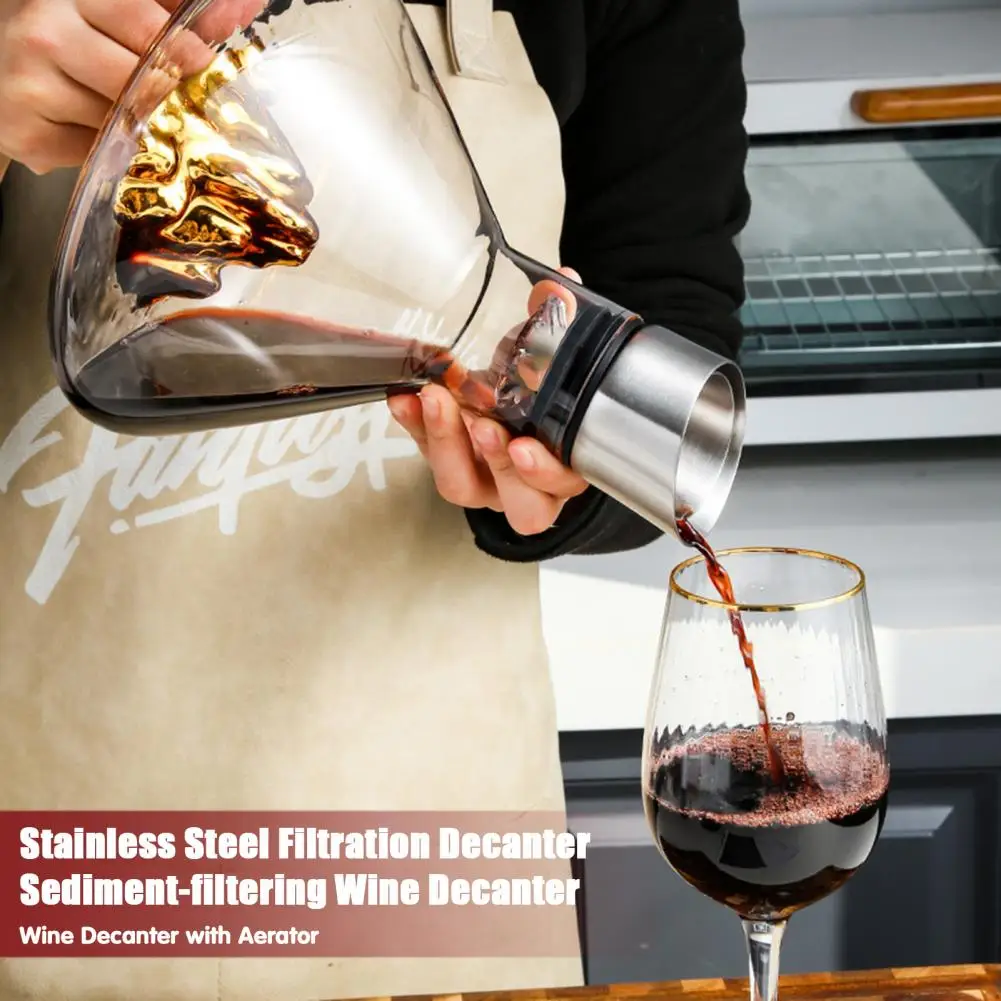 Waterfall Design Wine Decanter Glass Wine Decanter Handcrafted Glass Wine Decanter with Stainless Steel Aerator for Bottles