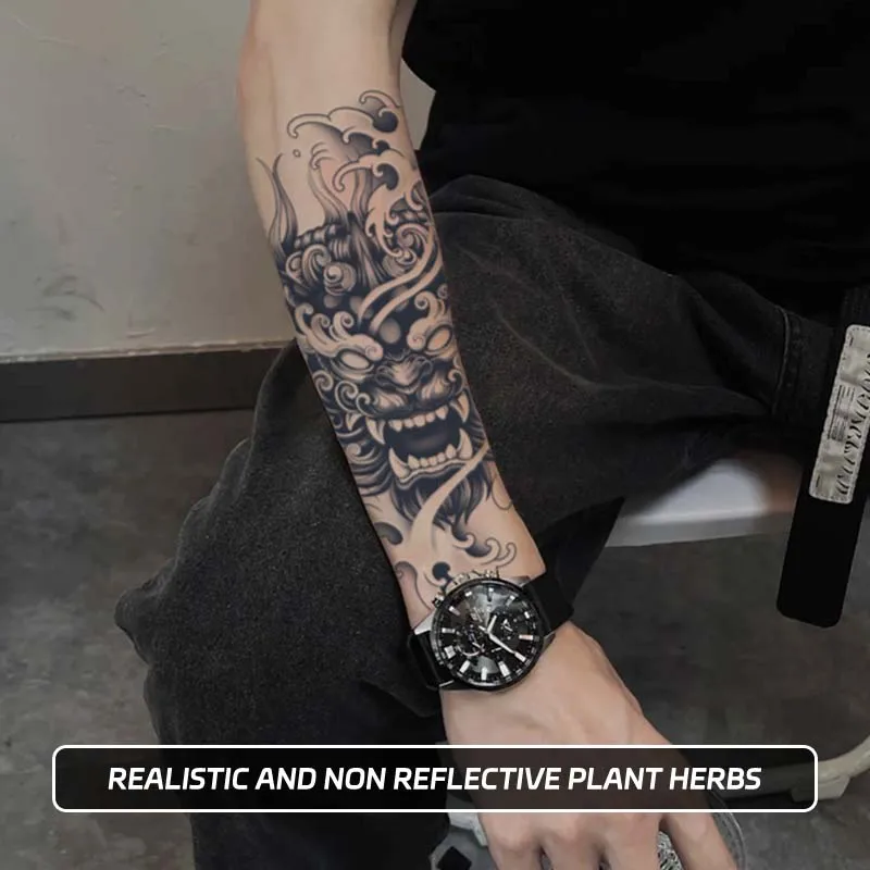 Demon Mask Waterproof Temporary Tattoo Sticker, Long-lasting Waterproof for 1-2 weeks, Realistic Semi-Permanent Fake Tattoo 2
