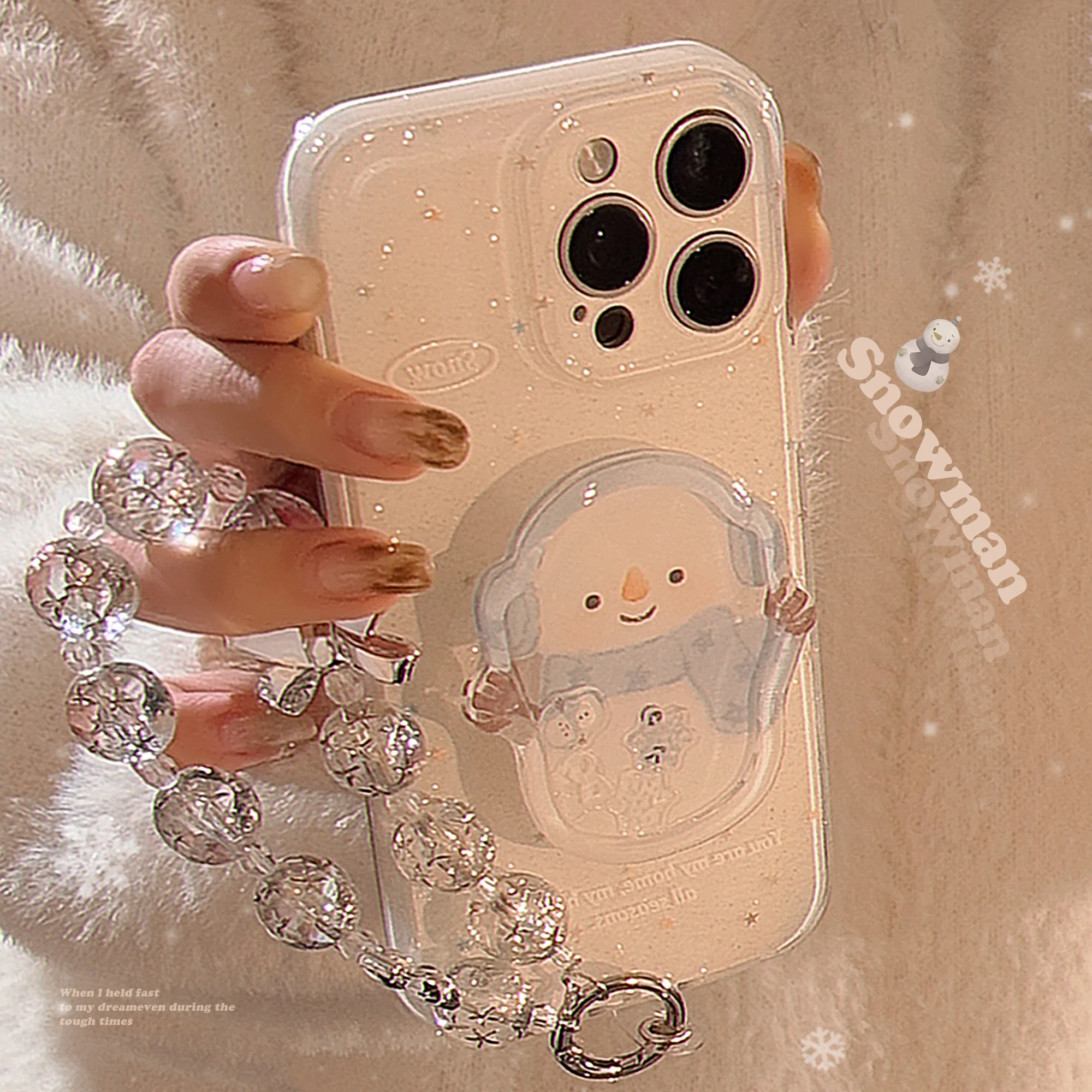Ins Blue Scarf Snowman Star Bracket Bow Bracelet Glitter Powder Phone Case for iPhone 16 15 14 13 12 Pro Max 11 Back Cover Funda