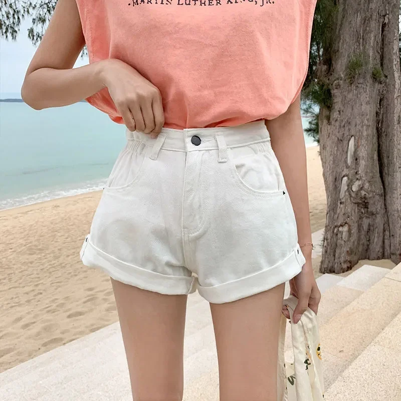 High Waist Denim Shorts Women's Loose Crimping Wide Leg Short Jeans Korean Style Clothes Pantalones De Mujer 2023 Summer